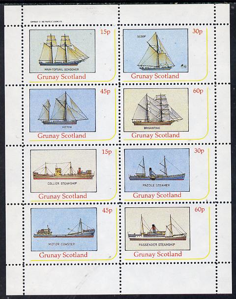 Grunay 1982 Ships (Schooner, Sloop, Ketch, Steamship etc) perf  set of 8 values (15p to 60p) unmounted mint, stamps on , stamps on  stamps on ships