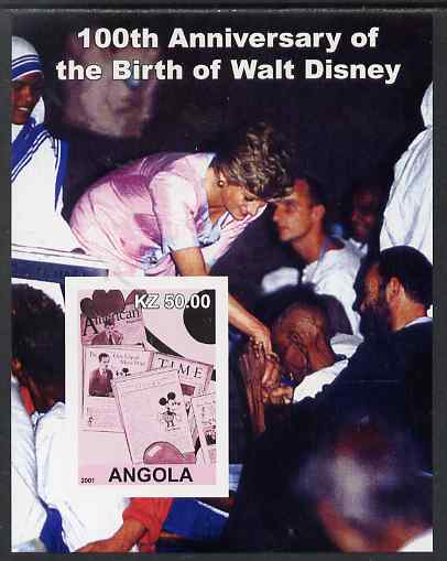 Angola 2001 Birth Centenary of Walt Disney #08 imperf s/sheet - Magazine Covers & Diana, unmounted mint. Note this item is privately produced and is offered purely on its..., stamps on personalities, stamps on films, stamps on cinema, stamps on movies, stamps on diana, stamps on royalty, stamps on disney