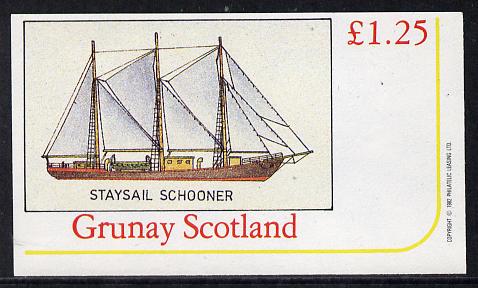 Grunay 1982 Ships (Schooner) imperf souvenir sheet (£1.25 value) unmounted mint, stamps on ships