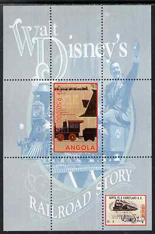 Angola 1999 Walt Disney's Railroad Story #3 perf s/sheet unmounted mint, stamps on personalities, stamps on films, stamps on cinema, stamps on movies, stamps on disney, stamps on railways