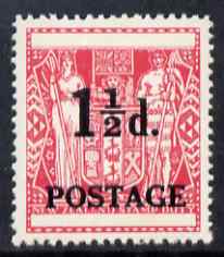 New Zealand 1950 Surcharged 1.5d on undenominated Postal Fiscal Arms stamp unmounted mint SG 700, stamps on arms, stamps on heraldry