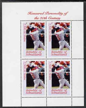 Somaliland 2000 Honoured Personality of the 20th Century - Mark McGuire perf sheetlet containing 4 values, unmounted mint. Note this item is privately produced and is offered purely on its thematic appeal, stamps on personalities, stamps on sport, stamps on baseball, stamps on millennium