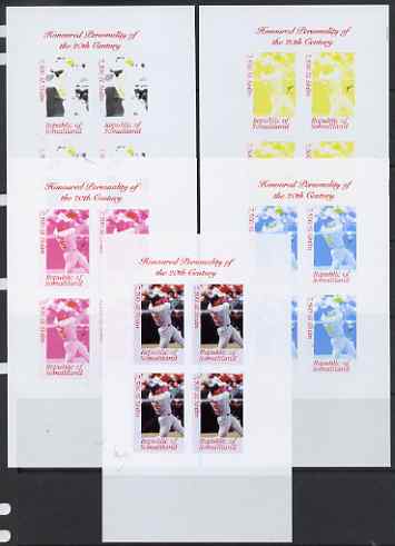 Somaliland 2000 Honoured Personality of the 20th Century - Mark McGuire sheetlet containing 4 values - the set of 5 imperf progressive proofs comprising 2, 3 and all 4-colour composites, unmounted mint , stamps on personalities, stamps on sport, stamps on baseball, stamps on millennium