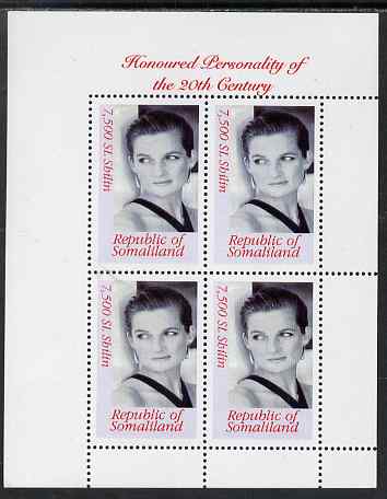 Somaliland 2000 Honoured Personality of the 20th Century - Princess Diana perf sheetlet containing 4 values, unmounted mint. Note this item is privately produced and is o..., stamps on personalities, stamps on millennium, stamps on royalty, stamps on diana
