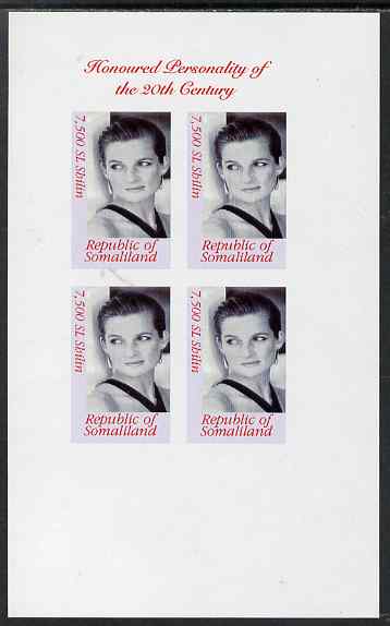 Somaliland 2000 Honoured Personality of the 20th Century - Princess Diana imperf sheetlet containing 4 values, unmounted mint. Note this item is privately produced and is..., stamps on personalities, stamps on millennium, stamps on royalty, stamps on diana