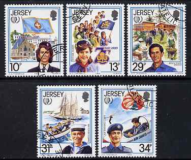 Jersey 1985 International Youth Year perf set of 5 fine cds used, SG 360-4, stamps on , stamps on  stamps on youth, stamps on  stamps on scouts, stamps on  stamps on flags, stamps on  stamps on ships, stamps on  stamps on guides, stamps on  stamps on aviation, stamps on  stamps on parachutes