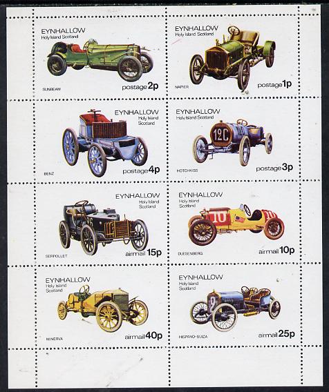 Eynhallow 1974 Vintage Cars #1 perf  set of 8 values (1p to 40p) unmounted mint, stamps on , stamps on  stamps on cars, stamps on sunbeam, stamps on napier, stamps on benz, stamps on hotchkiss, stamps on serpollet, stamps on duesenberg, stamps on minerva, stamps on hispano-suiza