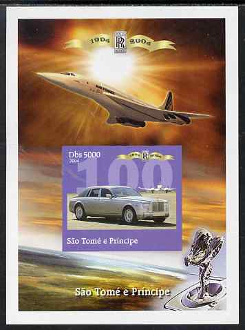 St Thomas & Prince Islands 2004 Rolls Royce Centenary #02 imperf s/sheet unmounted mint. Note this item is privately produced and is offered purely on its thematic appeal, stamps on , stamps on  stamps on aviation, stamps on  stamps on concorde, stamps on  stamps on cars, stamps on  stamps on rolls, stamps on  stamps on rolls royce