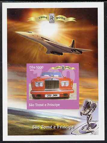 St Thomas & Prince Islands 2004 Rolls Royce Centenary #03 imperf s/sheet unmounted mint. Note this item is privately produced and is offered purely on its thematic appeal, stamps on aviation, stamps on concorde, stamps on cars, stamps on rolls, stamps on rolls royce