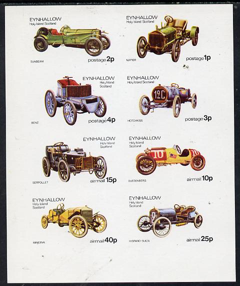 Eynhallow 1974 Vintage Cars #1 imperf  set of 8 values (1p to 40p) unmounted mint, stamps on , stamps on  stamps on cars, stamps on sunbeam, stamps on napier, stamps on benz, stamps on hotchkiss, stamps on serpollet, stamps on duesenberg, stamps on minerva, stamps on hispano-suiza