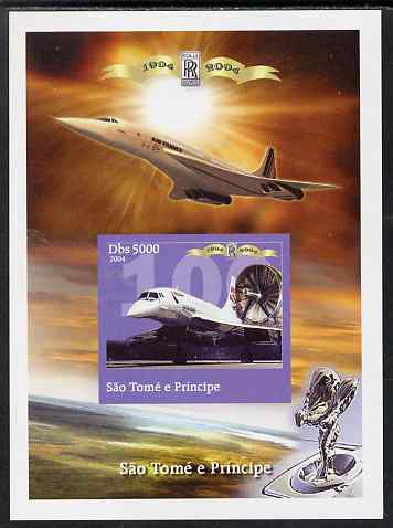 St Thomas & Prince Islands 2004 Rolls Royce Centenary #08 imperf s/sheet unmounted mint. Note this item is privately produced and is offered purely on its thematic appeal, stamps on , stamps on  stamps on aviation, stamps on  stamps on concorde, stamps on  stamps on cars, stamps on  stamps on rolls, stamps on  stamps on rolls royce