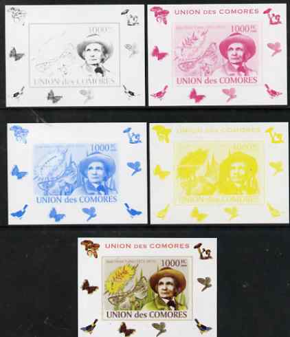 Comoro Islands 2008 Entomologists & Butterflies #5 Jean Henri Fabre individual deluxe sheet - the set of 5 imperf progressive proofs comprising the 4 individual colours p..., stamps on personalities, stamps on butterflies, stamps on scientists, stamps on 