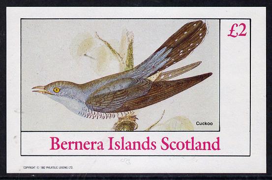 Bernera 1982 Birds #13 (Cuckoo) imperf deluxe sheet (£2 value) unmounted mint, stamps on birds