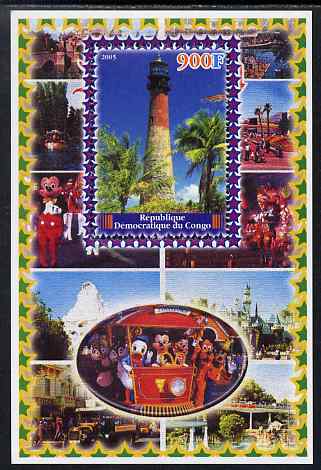 Congo 2005 Lighthouses #01 perf s/sheet with Disney characters in background unmounted mint. Note this item is privately produced and is offered purely on its thematic appeal, stamps on movies, stamps on films, stamps on cinema, stamps on disney, stamps on lighthouses