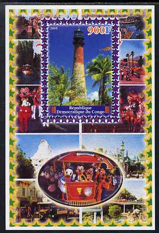 Congo 2005 Lighthouses #01 perf s/sheet with Disney characters in background unmounted mint. Note this item is privately produced and is offered purely on its thematic ap..., stamps on movies, stamps on films, stamps on cinema, stamps on disney, stamps on lighthouses