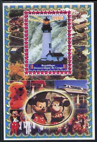 Congo 2005 Lighthouses #02 perf s/sheet with Disney characters in background unmounted mint, stamps on movies, stamps on films, stamps on cinema, stamps on disney, stamps on lighthouses