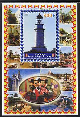 Congo 2005 Lighthouses #03 perf s/sheet with Disney characters in background unmounted mint, stamps on , stamps on  stamps on movies, stamps on  stamps on films, stamps on  stamps on cinema, stamps on  stamps on disney, stamps on  stamps on lighthouses