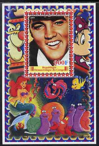 Congo 2005 Elvis Presley #02 perf s/sheet with Disney characters in background unmounted mint