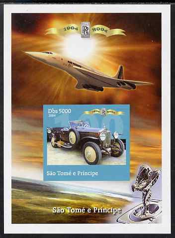 St Thomas & Prince Islands 2004 Rolls Royce Centenary #09 imperf s/sheet unmounted mint. Note this item is privately produced and is offered purely on its thematic appeal, stamps on aviation, stamps on concorde, stamps on cars, stamps on rolls, stamps on rolls royce