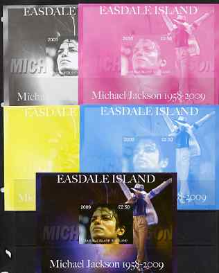 Easdale 2009 Michael Jackson m/sheet - the set of 5 imperf progressive proofs comprising the 4 individual colours plus all 4-colour composite, unmounted mint , stamps on , stamps on  stamps on personalities, stamps on  stamps on music, stamps on  stamps on pops, stamps on  stamps on rock