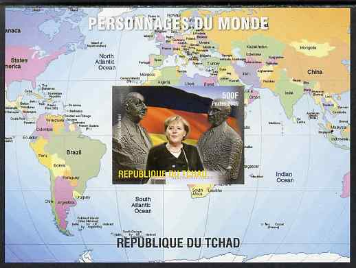 Chad 2009 World Personalities - Angela Merkel imperf s/sheet unmounted mint, stamps on personalities, stamps on constitutions, stamps on maps, stamps on flags, stamps on women