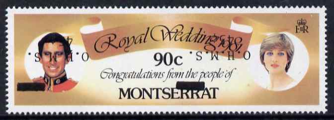 Montserrat 1982 Official & Surcharged 45c OHMS on 90c Royal Wedding (long stamp) with surcharge inverted unmounted mint SG O54c, stamps on royalty, stamps on charles, stamps on diana