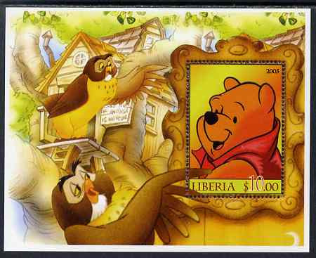 Liberia 2005 Pooh Bear perf s/sheet unmounted mint, stamps on , stamps on  stamps on disney, stamps on  stamps on films, stamps on  stamps on cinema, stamps on  stamps on movies, stamps on  stamps on bears, stamps on  stamps on fairy tales, stamps on  stamps on owls, stamps on  stamps on 