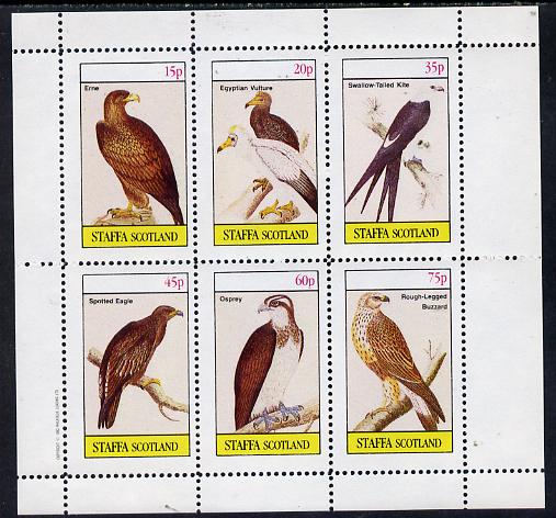 Staffa 1982 Birds of Prey #07 (Erne, Osprey, Kite etc) perf set of 6 values (15p to 75p) unmounted mint, stamps on birds, stamps on birds of prey
