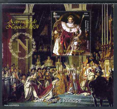 St Thomas & Prince Islands 2004 Coronation of Napoleon perf s/sheet unmounted mint. Note this item is privately produced and is offered purely on its thematic appeal , stamps on , stamps on  stamps on napoleon, stamps on  stamps on arts, stamps on  stamps on ingres, stamps on  stamps on david  , stamps on  stamps on dictators.