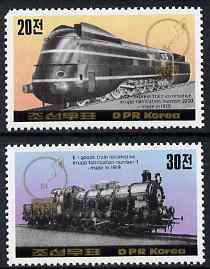 North Korea 1984 Essen Stamp fair - Railway Locomotives perf set of 2 unmounted mint SG N2397-98, stamps on railways, stamps on stamp exhibitions