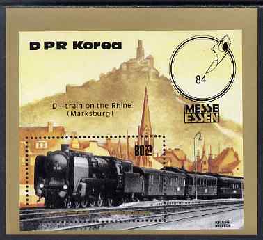 North Korea 1984 Essen Stamp fair - Railway Locomotives perf m/sheet unmounted mint SG MS N2399, stamps on , stamps on  stamps on railways, stamps on  stamps on stamp exhibitions