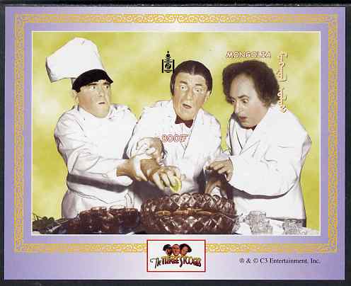 Mongolia 2001 The Three Stooges (Comedy series) imperf m/sheet unmounted mint, as SG MS 2946, stamps on films, stamps on cinema, stamps on comedy, stamps on alcohol, stamps on drinks