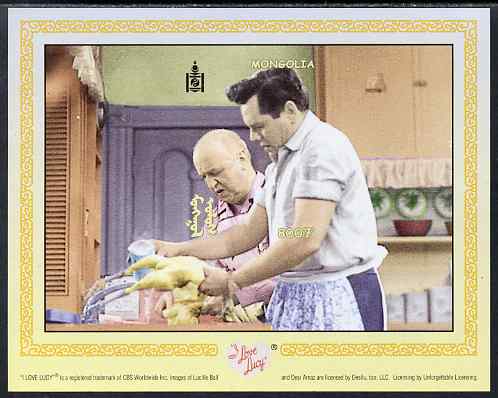 Mongolia 2001 I Love Lucy (TV Comedy series) imperf m/sheet unmounted mint, as SG MS 2944b, stamps on films, stamps on cinema, stamps on  tv , stamps on comedy, stamps on 