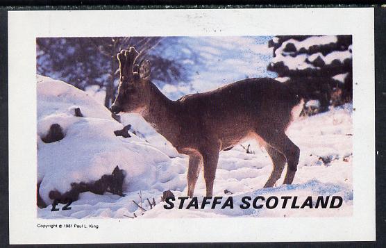 Staffa 1981 Deer imperf deluxe sheet (£2 value) unmounted mint, stamps on animals   deer