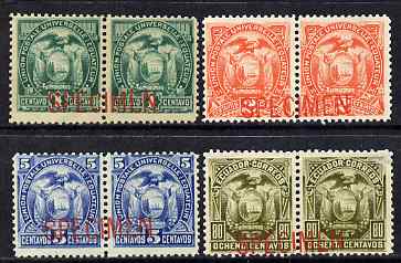 Ecuador 1887 Set of 4 horiz pairs each overprinted Specimen ex ABN Archives, unmounted mint as SG 26-29 , stamps on , stamps on  stamps on birds, stamps on  stamps on condor