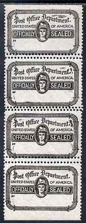 Cinderella - United States 1919 PO Dept 'Officially Sealed' label in vert strip of 4 with horiz perfs between doubled, stamps on , stamps on  stamps on cinderellas