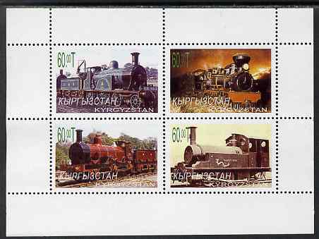 Kyrgyzstan 2000 Steam Locomotives perf sheetlet containing set of 4 values unmounted mint, stamps on , stamps on  stamps on railways