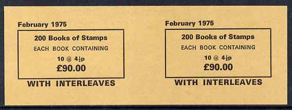 Great Britain 1975 (Feb) horiz proof pair of parcel labels for bundles of 200 x 4.5p books on gummed paper, stamps on xxx