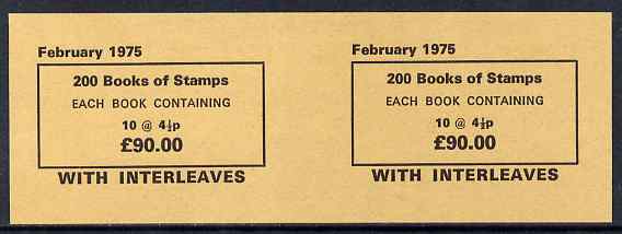 Great Britain 1975 (Feb) horiz proof pair of parcel labels for bundles of 200 x 4.5p books on gummed paper, stamps on , stamps on  stamps on booklet - great britain 1975 (feb) horiz proof pair of parcel labels for bundles of 200 x 4.5p books on gummed paper