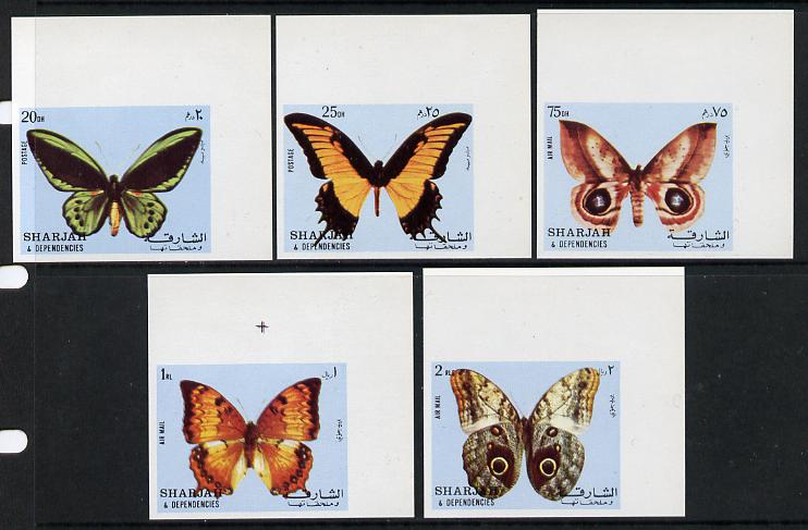 Sharjah 1972 Butterflies imperf set of 5 unmounted mint (Mi 1018-22B) , stamps on butterflies