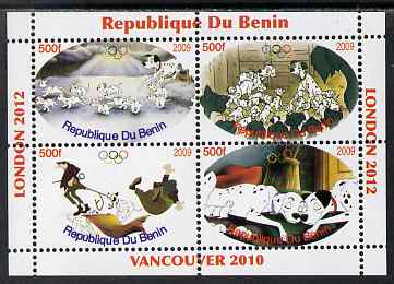 Benin 2009 Disney's 101 Dalmations & Olympics #01 perf sheetlet containing 4 values unmounted mint. Note this item is privately produced and is offered purely on its thematic appeal, stamps on , stamps on  stamps on films, stamps on  stamps on cinema, stamps on  stamps on movies, stamps on  stamps on fairy tales, stamps on  stamps on olympics, stamps on  stamps on disney, stamps on  stamps on dogs