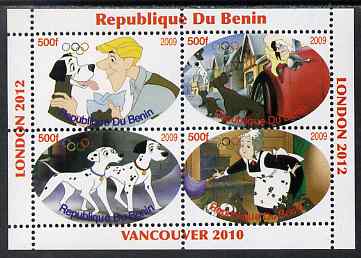 Benin 2009 Disneys 101 Dalmations & Olympics #02 perf sheetlet containing 4 values unmounted mint. Note this item is privately produced and is offered purely on its thema..., stamps on films, stamps on cinema, stamps on movies, stamps on fairy tales, stamps on olympics, stamps on disney, stamps on dogs