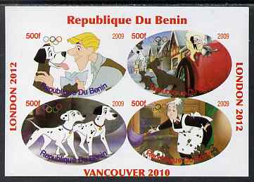 Benin 2009 Disney's 101 Dalmations & Olympics #02 imperf sheetlet containing 4 values unmounted mint. Note this item is privately produced and is offered purely on its thematic appeal, stamps on , stamps on  stamps on films, stamps on  stamps on cinema, stamps on  stamps on movies, stamps on  stamps on fairy tales, stamps on  stamps on olympics, stamps on  stamps on disney, stamps on  stamps on dogs