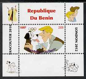 Benin 2009 Disney's 101 Dalmations & Olympics #01 individual perf deluxe sheet unmounted mint. Note this item is privately produced and is offered purely on its thematic appeal, stamps on films, stamps on cinema, stamps on movies, stamps on fairy tales, stamps on olympics, stamps on disney, stamps on dogs