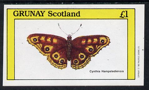 Grunay 1982 Butterflies (Cynthia H) imperf souvenir sheet (£1 value) unmounted mint, stamps on butterflies