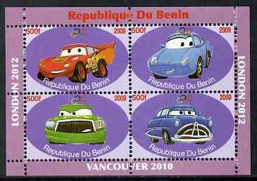 Benin 2009 Disney's Lightning McQueen & Olympics #02 perf sheetlet containing 4 values unmounted mint. Note this item is privately produced and is offered purely on its thematic appeal, stamps on films, stamps on cinema, stamps on movies, stamps on cars, stamps on olympics, stamps on disney, stamps on cartoons