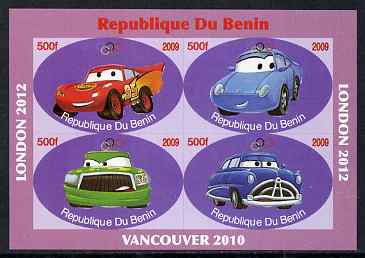 Benin 2009 Disney's Lightning McQueen & Olympics #02 imperf sheetlet containing 4 values unmounted mint. Note this item is privately produced and is offered purely on its thematic appeal, stamps on films, stamps on cinema, stamps on movies, stamps on cars, stamps on olympics, stamps on disney, stamps on cartoons