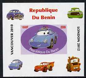 Benin 2009 Disney's Lightning McQueen & Olympics #01 individual imperf deluxe sheet unmounted mint. Note this item is privately produced and is offered purely on its thematic appeal, stamps on , stamps on  stamps on films, stamps on  stamps on cinema, stamps on  stamps on movies, stamps on  stamps on cars, stamps on  stamps on olympics, stamps on  stamps on disney, stamps on  stamps on cartoons