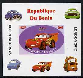 Benin 2009 Disneys Lightning McQueen & Olympics #02 individual imperf deluxe sheet unmounted mint. Note this item is privately produced and is offered purely on its thema..., stamps on films, stamps on cinema, stamps on movies, stamps on cars, stamps on olympics, stamps on disney, stamps on cartoons