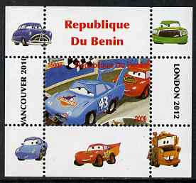 Benin 2009 Disney's Lightning McQueen & Olympics #04 individual perf deluxe sheet unmounted mint. Note this item is privately produced and is offered purely on its thematic appeal, stamps on films, stamps on cinema, stamps on movies, stamps on cars, stamps on olympics, stamps on disney, stamps on cartoons